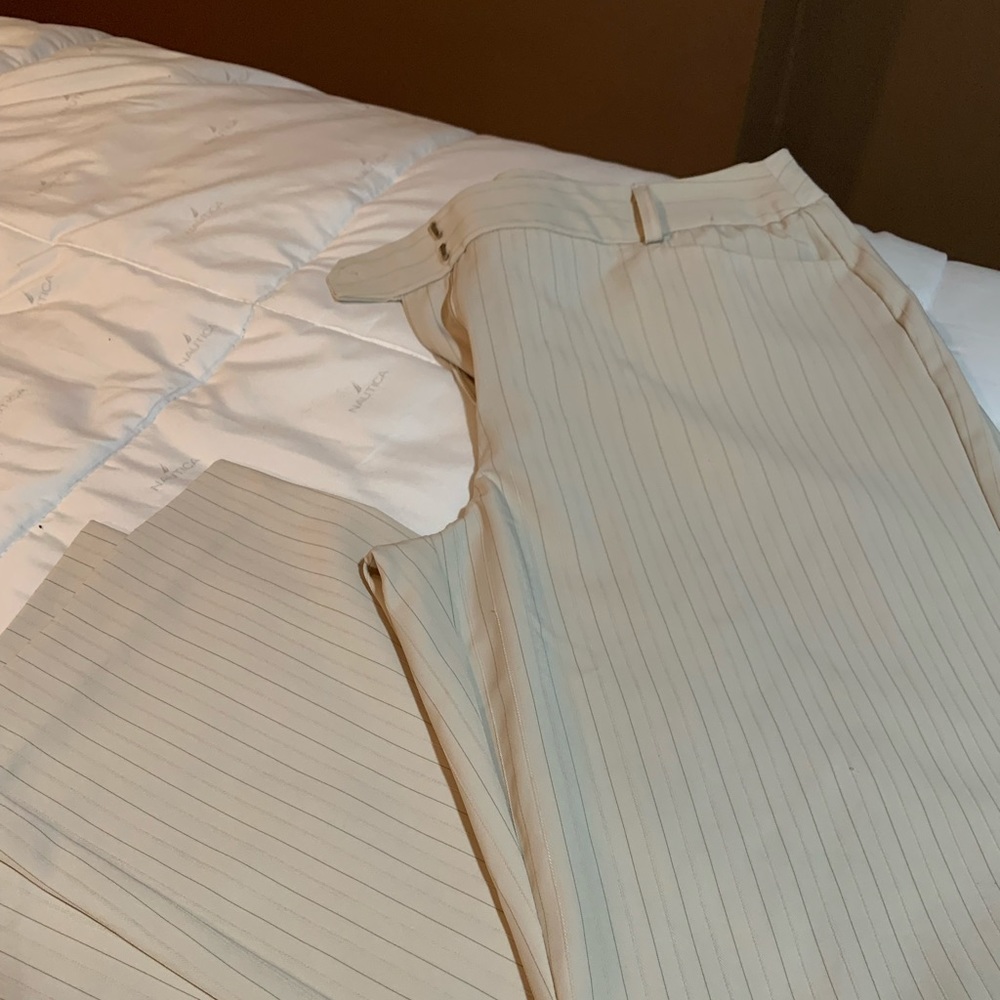 George Cream Pinstripe Wide-Leg Pants